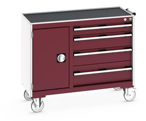 41006012.** Bott Cubio Mobile Cabinet / Maintenance Trolley measuring 1050mm wide x 525mm deep x 885mm high.Storage comprises of 1 x Cupboard (400mm wide x 600mm high) and 4 x 650mm wide Drawers (1 x 100mm, 2 x 150mm & 1 x 200mm high)....